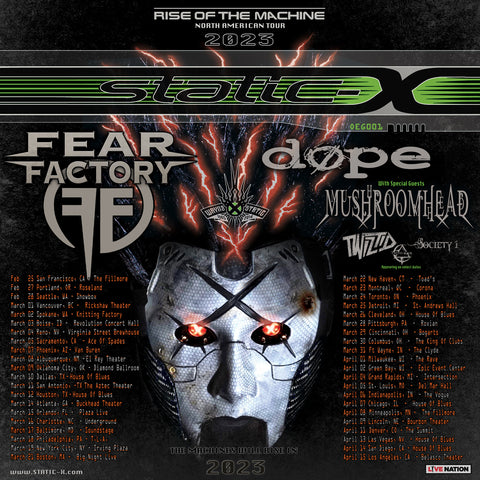 Static-X Reschedule The Rise of the Machine North American Tour Featuring Fear Factory and Dope to February 2023